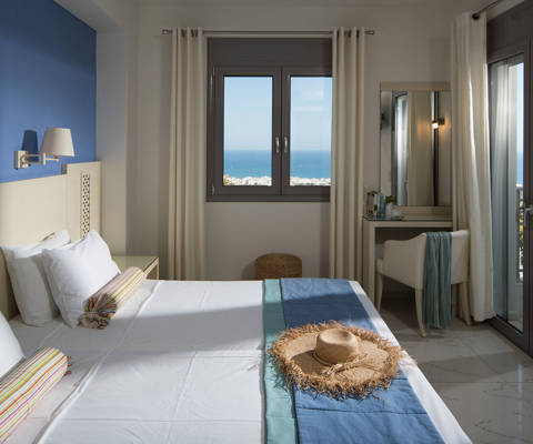 Danae Villas Hersonissos Crete Yellow Villa twin bedroom with balcony view