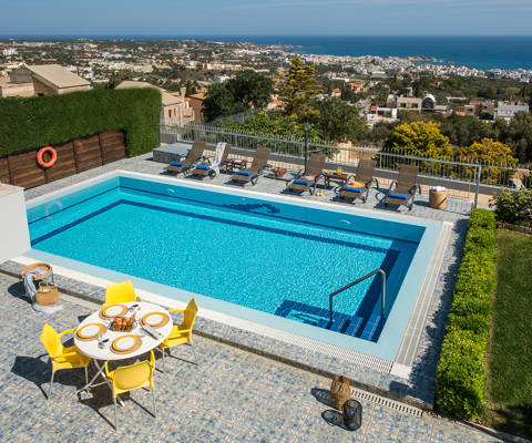 Danae Villas Hersonissos Crete Yellow Villa pool area