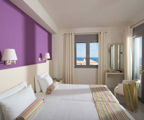 Danae Villas Hersonissos Crete Blue Villa twin bedroom with balcony view