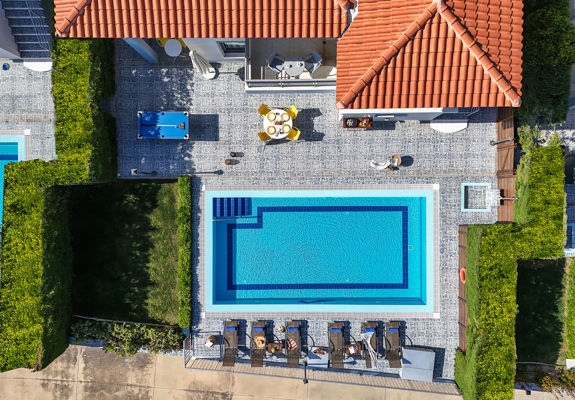 Danae Villas Hersonissos Crete Yellow Villa top-down view of the pool