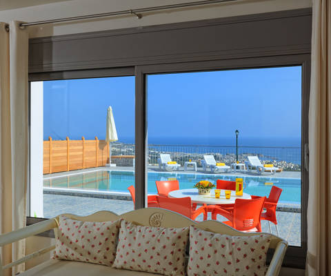 Danae Villas Hersonissos Crete Red Villa pool view from living room