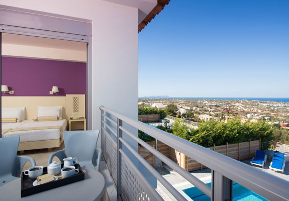 Danae Villas Hersonissos Crete Blue Villa twin bedroom view from the balcony