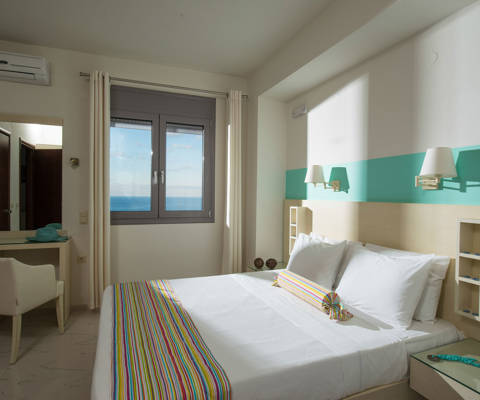 Danae Villas Hersonissos Crete Yellow Villa double bedroom bed