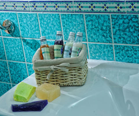 Danae Villas Hersonissos Crete Red Villa bathroom amenities and washbasin